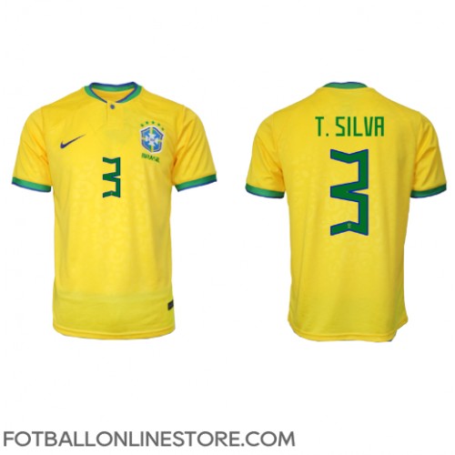 Billige Brasil Thiago Silva #3 Hjemmetrøye VM 2022 Kortermet